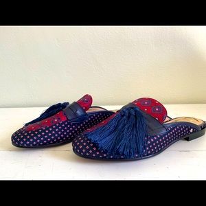 Sam Edelman Red and Blue Tassel Mule Loafers